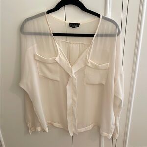 Topshop Cream Long Sleeve Boxy Blouse